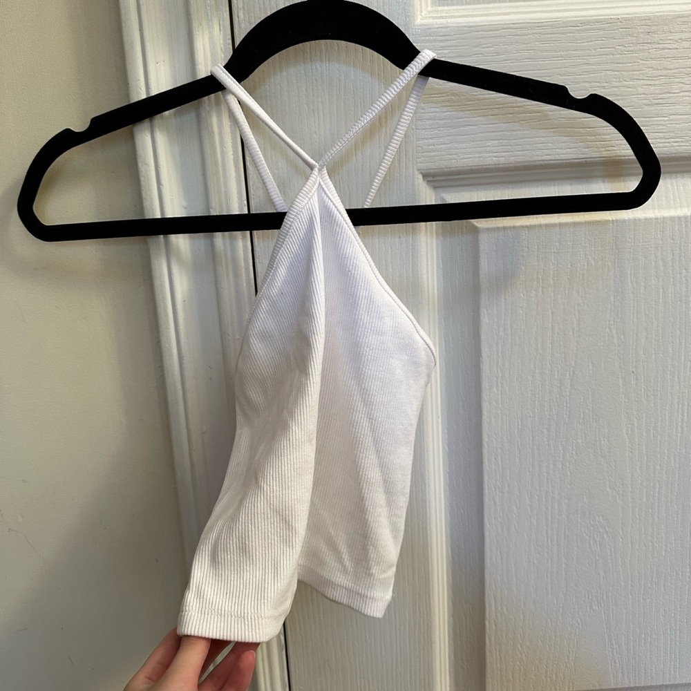 Zara white ribbed halter top
